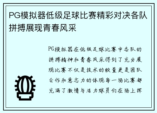 PG模拟器低级足球比赛精彩对决各队拼搏展现青春风采